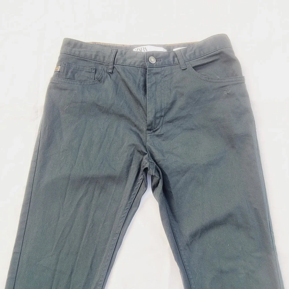 Zara Skinny Fit Men's Pants Size 31 Dark Green 5-Pocket Stretch Trousers P31